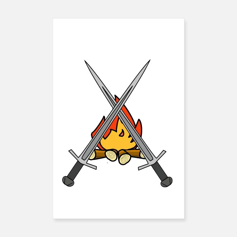 Sword Warrior Campfire Medieval Swords Poster 8" x 12" (20x30 cm)