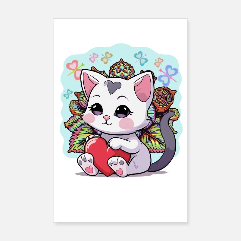 Indische Katze Katzen Herz Herzen indisch Kätzchen Poster 20x30 cm