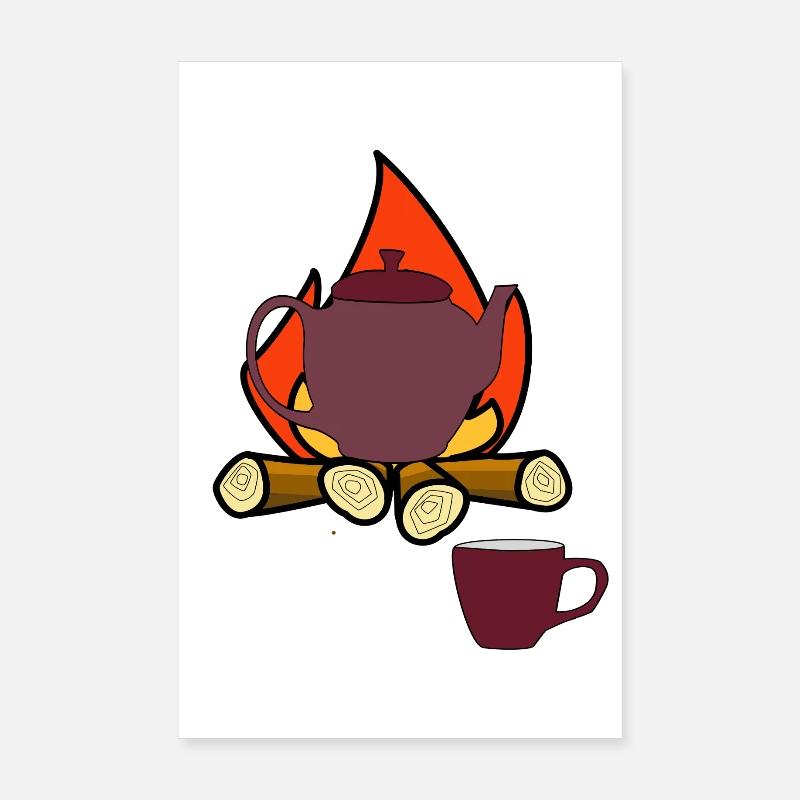 Camping feu de camp théière Camper tasse à thé Poster 20 x 30 cm