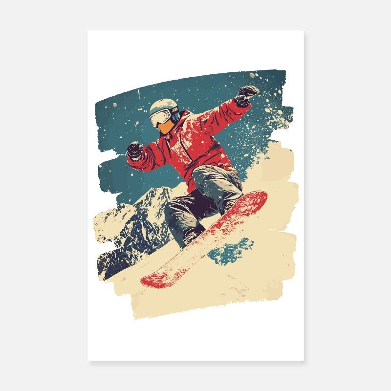 Snowboarder Pulverschnee - Poster 20x30 cm - Weiß