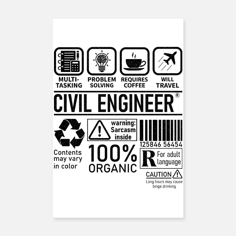 Ingénieur civil multitâche résolution de problèmes Poster 20 x 30 cm