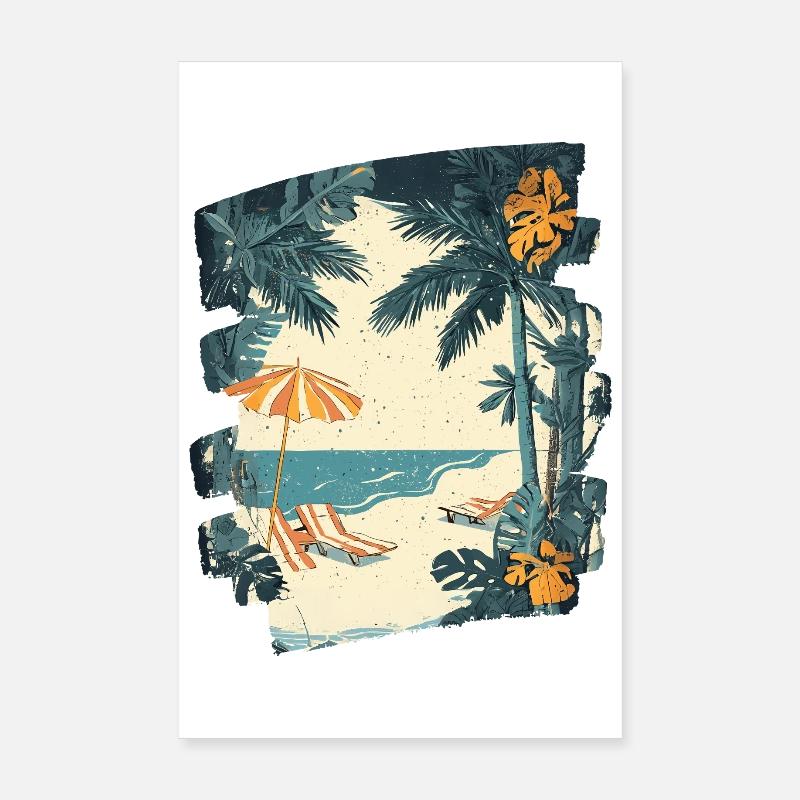 Summer Palm Tree Beach Poster 8" x 12" (20x30 cm)