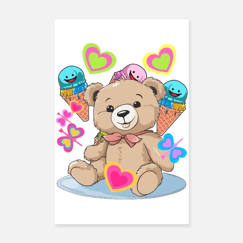 Eis Teddy Geburtstag Herz Herzen Kind Kinder Baby Poster 20x30 cm