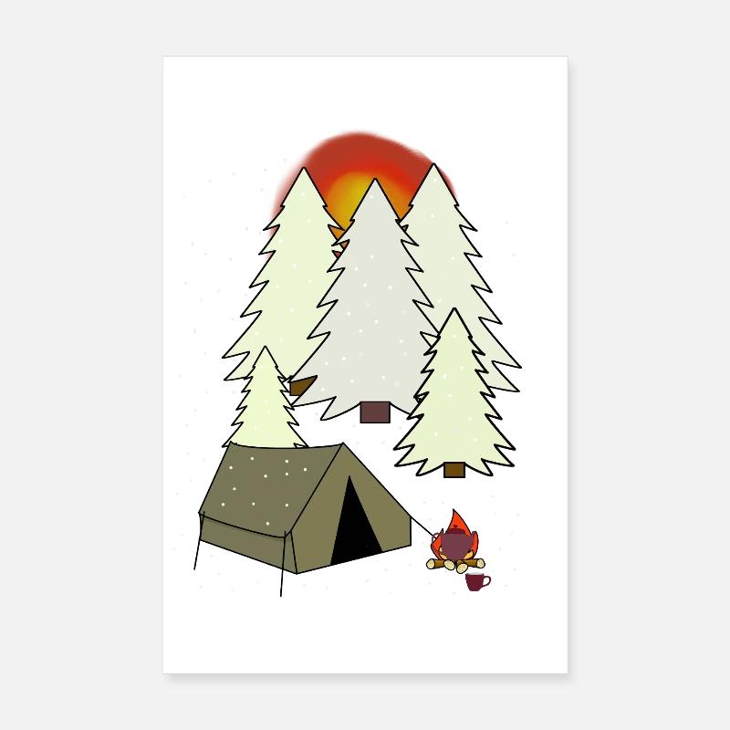 Forest Winter Camping Camping Campfire Poster 8" x 12" (20x30 cm)
