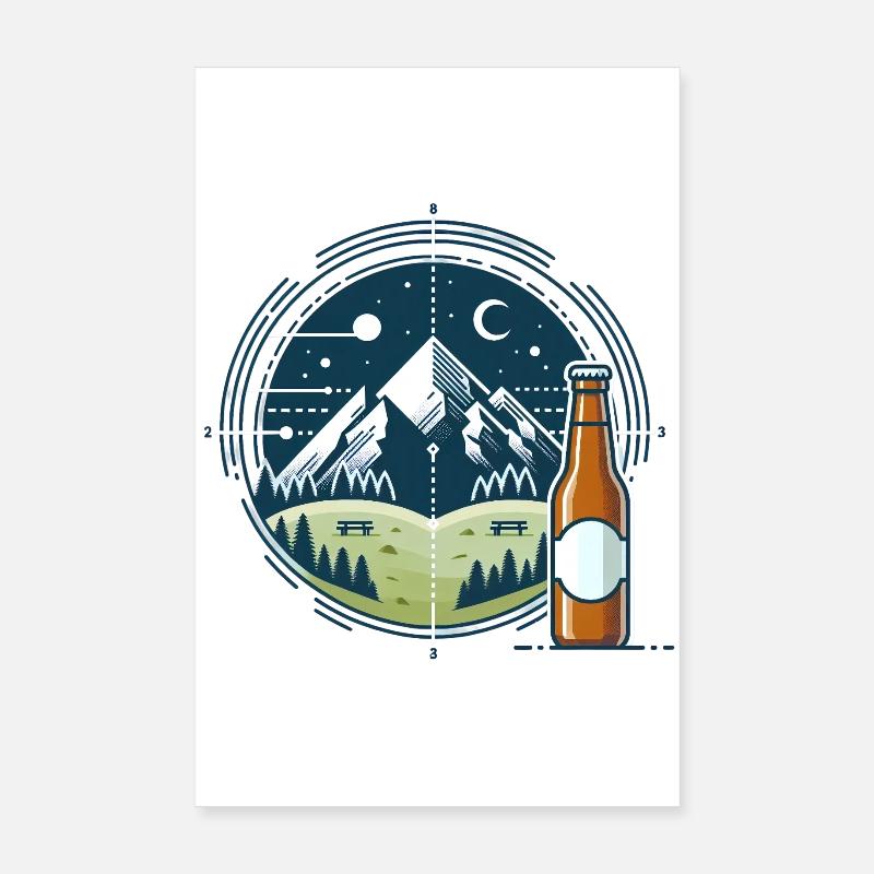 Nocturnal mountain scenery with beer bottle Poster 8" x 12" (20x30 cm)