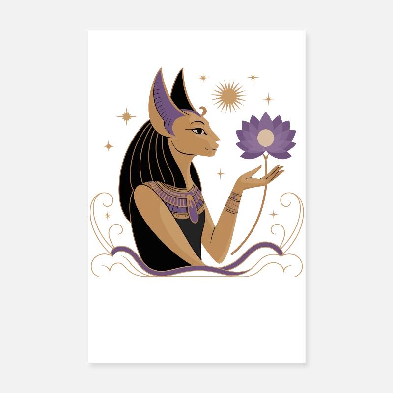 Heiterer Bastet Mit Einer Lotusblume - Poster 20x30 cm - Weiß