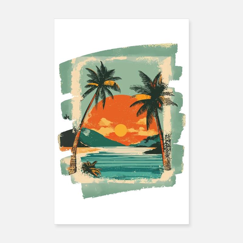 Summer, beach and palm trees Poster 8" x 12" (20x30 cm)