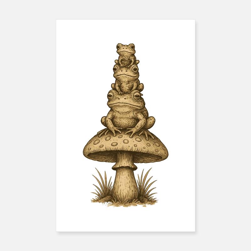 Frog Totem on Mushroom Stack Poster 8" x 12" (20x30 cm)
