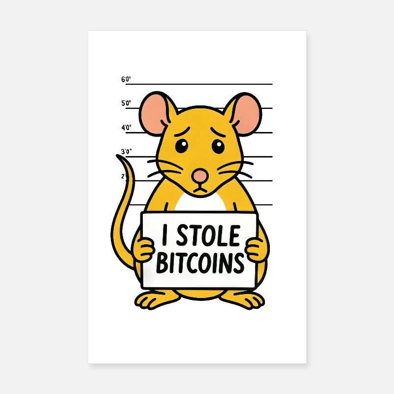 Drôle de rat Bitcoin voleur d’argent numérique Poster 20 x 30 cm
