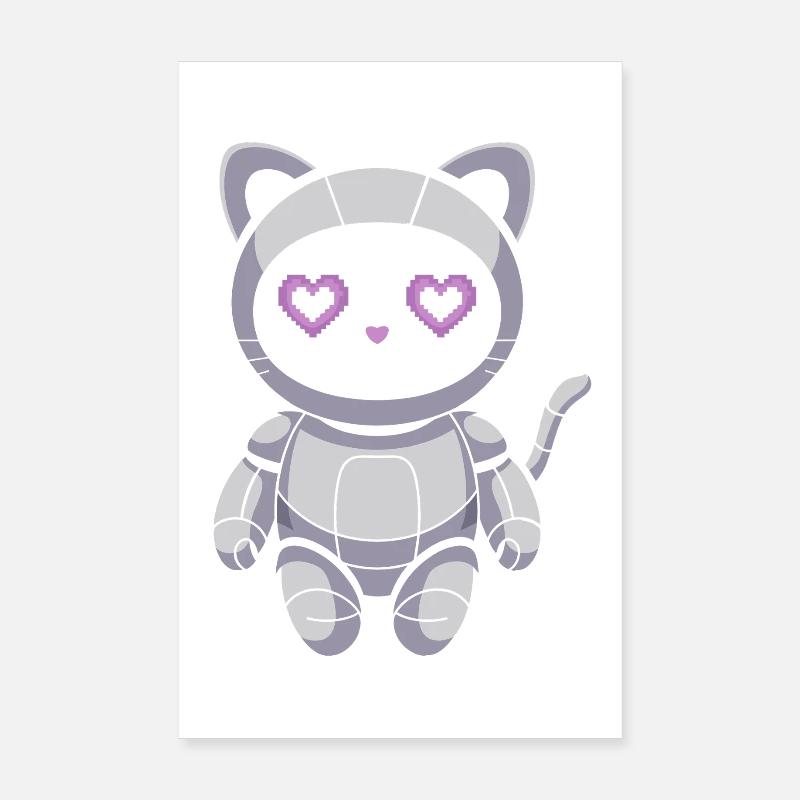 Kuscheliger Katzenroboter mit Herzaugen Poster 20x30 cm