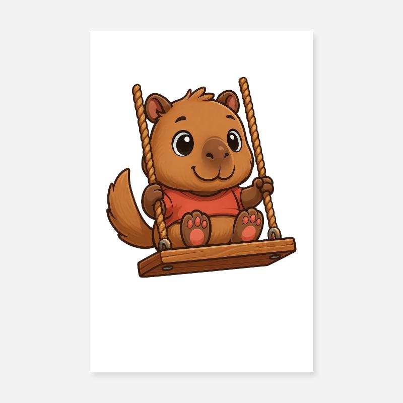 Capybara mignon Capybara balançoire de dessin animé Poster 20 x 30 cm