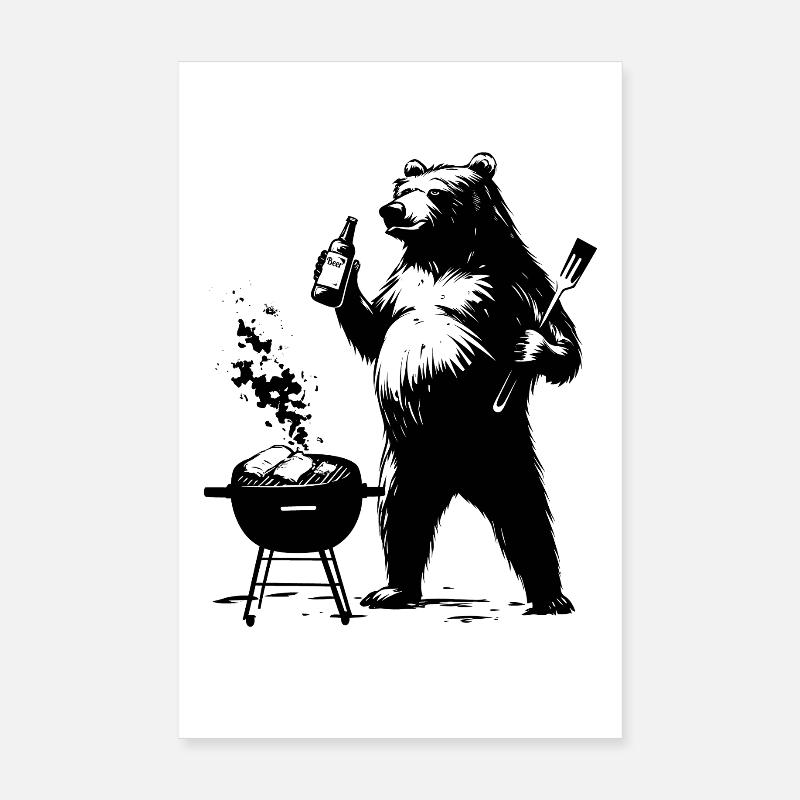 Bär Grillen Grill BBQ Bier Papa Sommer Geschenk Poster 20x30 cm