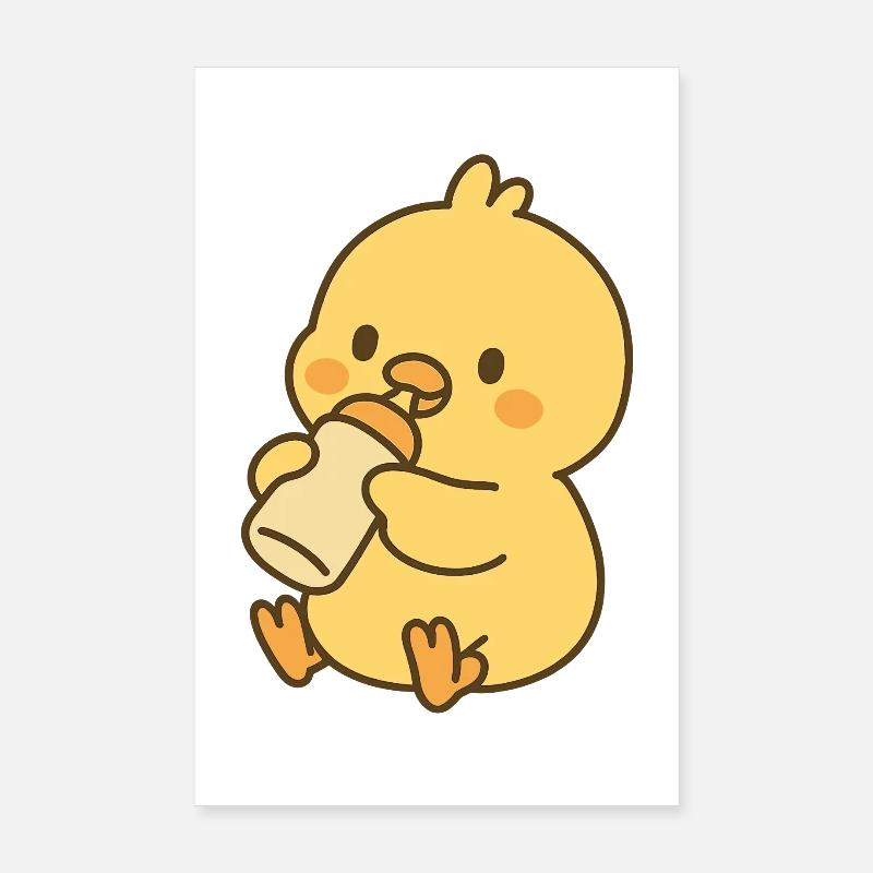 Petit poussin avec des biberons de lait Poster 20 x 30 cm