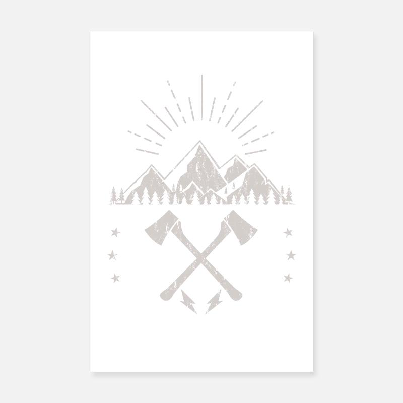 Rugged Mountain Sunrise Axe Emblem Poster 8" x 12" (20x30 cm)