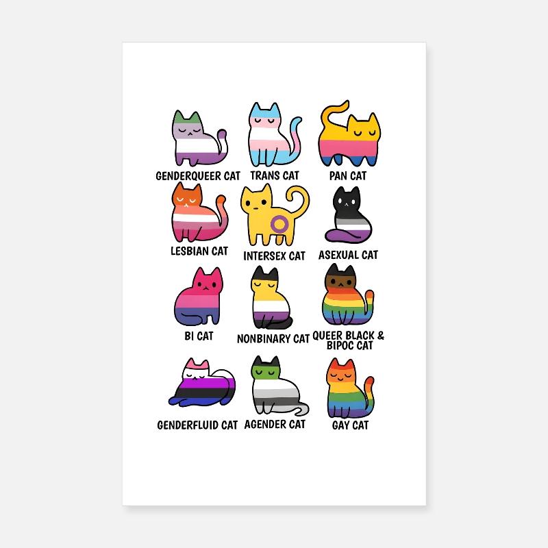 Niedliche Retro LGBT Katze Cat Pride & Equality - Poster 20x30 cm - Weiß