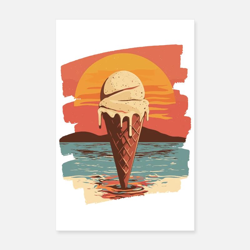 Glace et boule de glace coucher de soleil d’été Poster 20 x 30 cm
