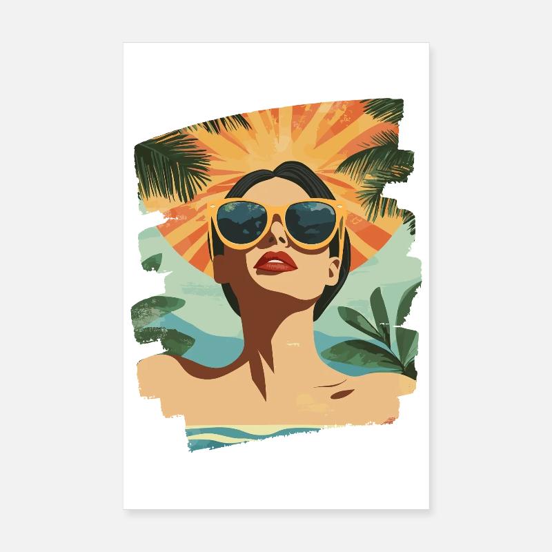 Plage Palmiers Coucher de soleil Été Poster 20 x 30 cm