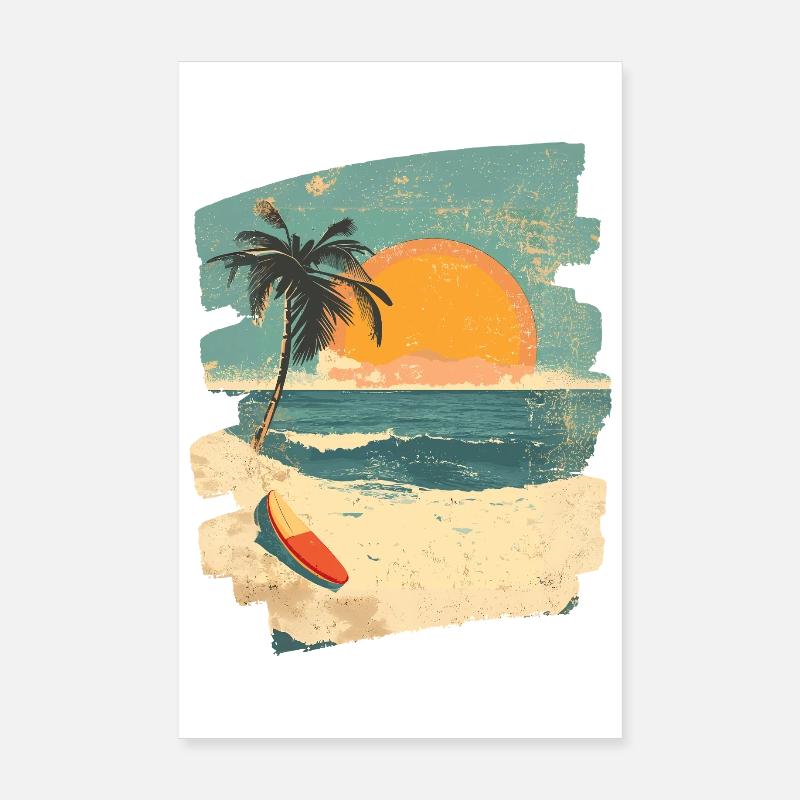 Plage Palmiers Coucher de soleil Été Poster 20 x 30 cm