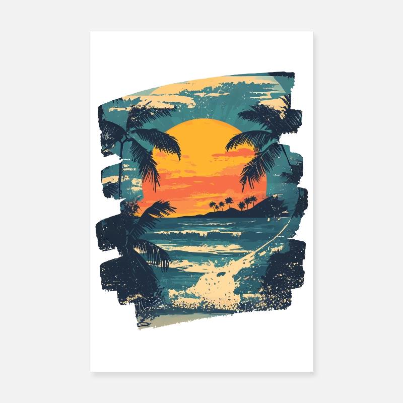 Beach Palm Trees Sunset Summer Poster 8" x 12" (20x30 cm)