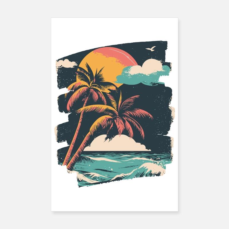 Beach Palm Trees Sunset Summer Poster 8" x 12" (20x30 cm)