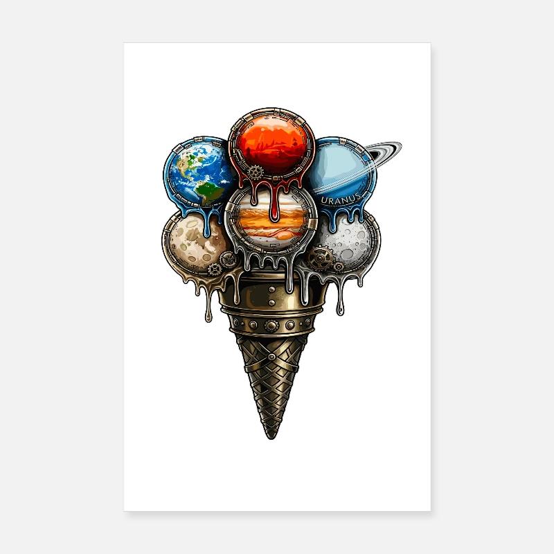 Steampunk Planète Crème glacée Gaufre Rétro Science-fiction Poster 20 x 30 cm