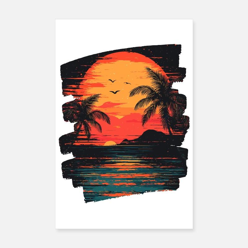 Beach Palm Trees Sunset Summer Poster 8" x 12" (20x30 cm)