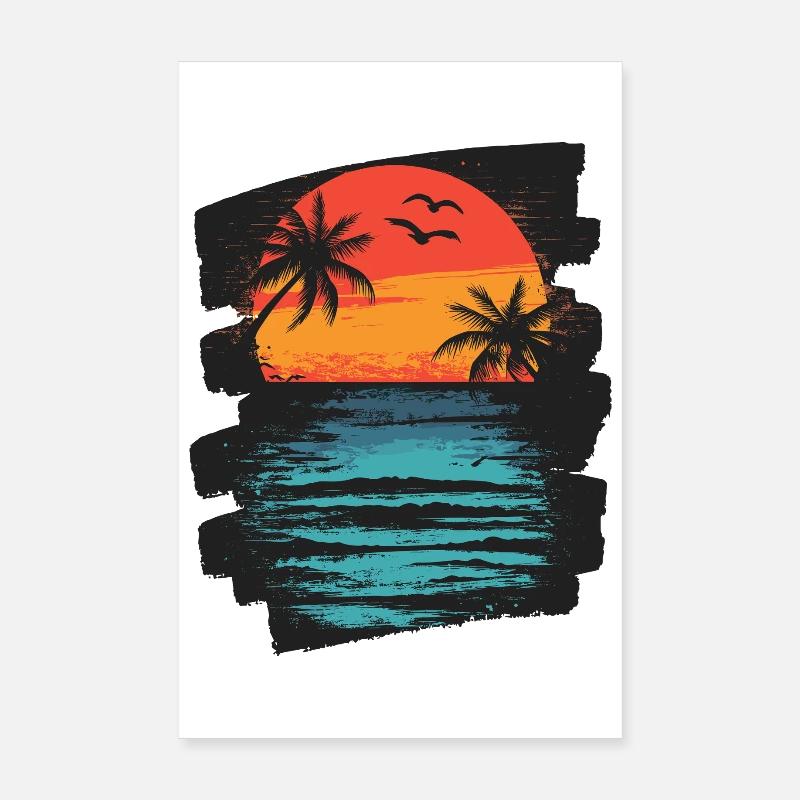Beach Palm Trees Sunset Summer Poster 8" x 12" (20x30 cm)