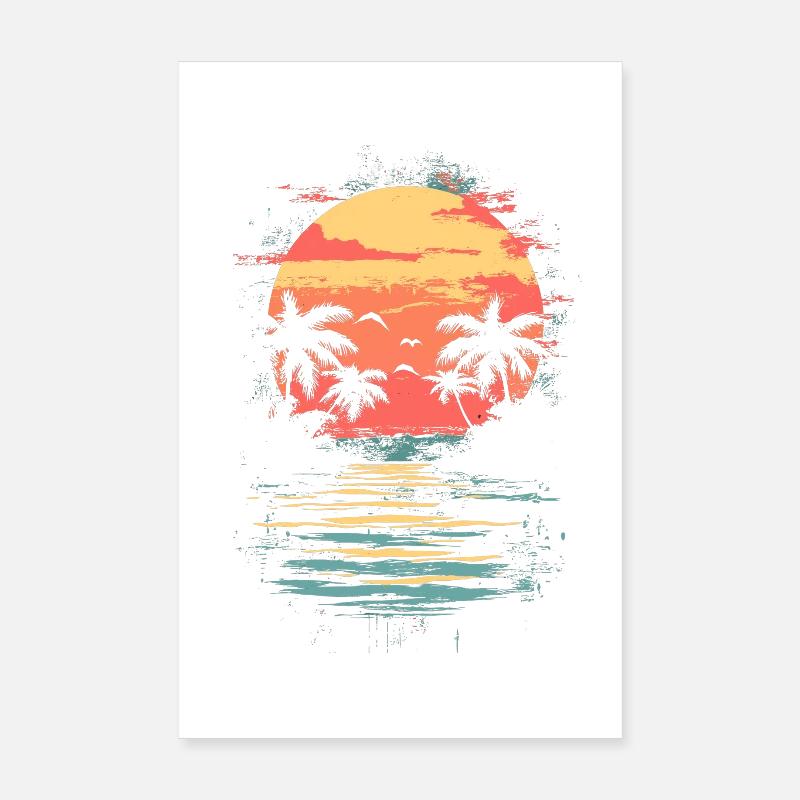 Beach Palm Trees Sunset Summer Poster 8" x 12" (20x30 cm)