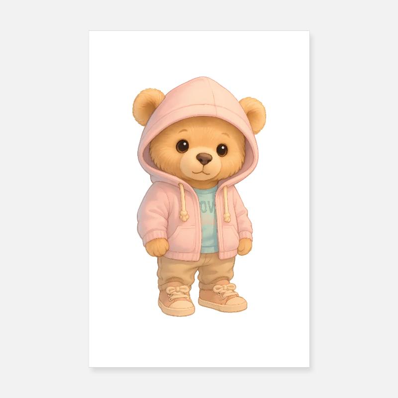 Süßer Kapuzenpullover Bär Poster 20x30 cm