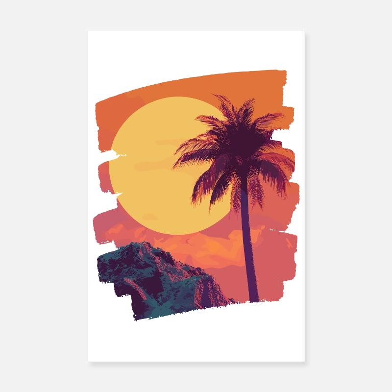 Beach Palm Trees Sunset Summer Poster 8" x 12" (20x30 cm)