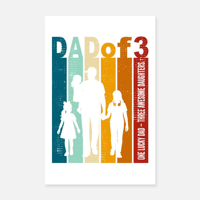 Papa & 3 Töchter Geschenk Design Vatertag Poster 20x30 cm