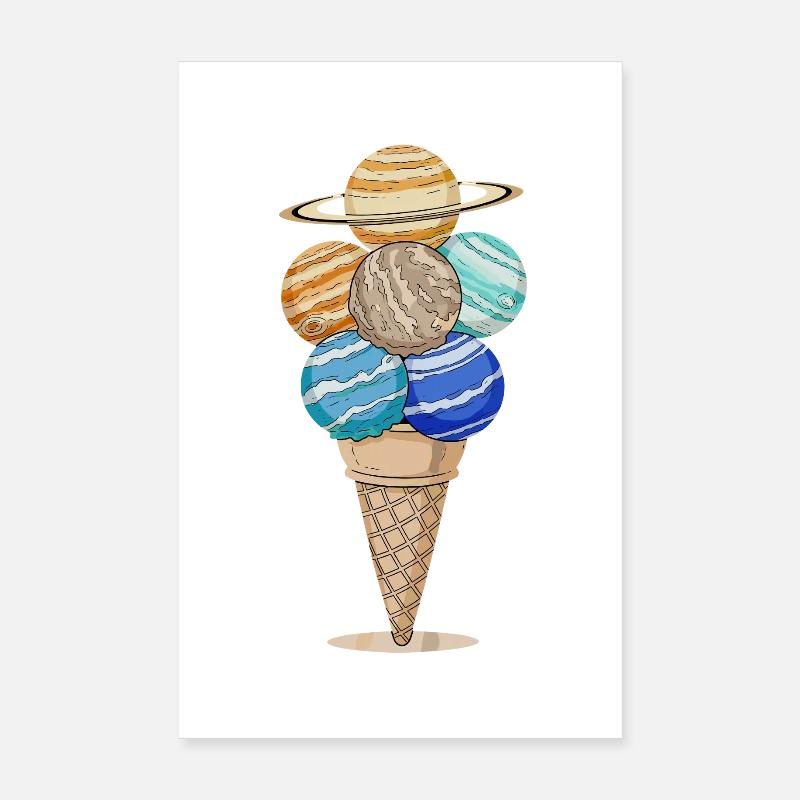 Planeten Eiswaffel im Anime Stil - Poster 20x30 cm - Weiß