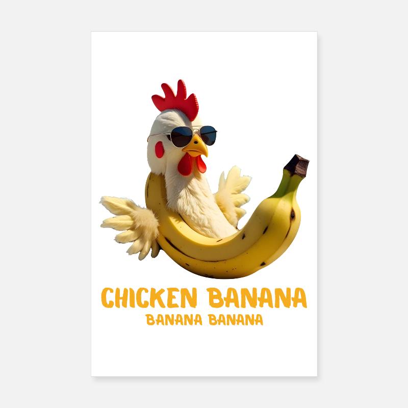 Funny Chicken Banana Gift For Brainrot Meme Lovers - Poster 8" x 12" (20x30 cm) - white