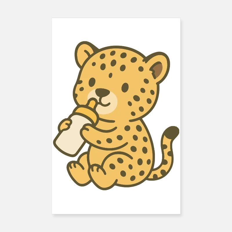 Bébé guépard avec biberon Poster 20 x 30 cm