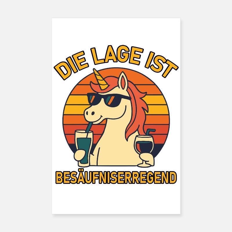 Die Lage ist besäufniserregend Retro Einhorn Spaß Poster 20x30 cm