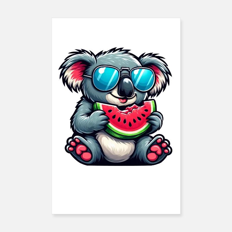 Mignon Koala pastèque d’été dessin animé fruit Poster 20 x 30 cm