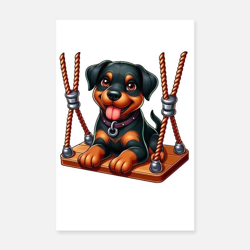 Chiot Rottweiler joyeux sur la balançoire Poster 20 x 30 cm