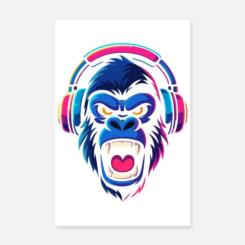Neon Gorilla avec casque Poster 20 x 30 cm