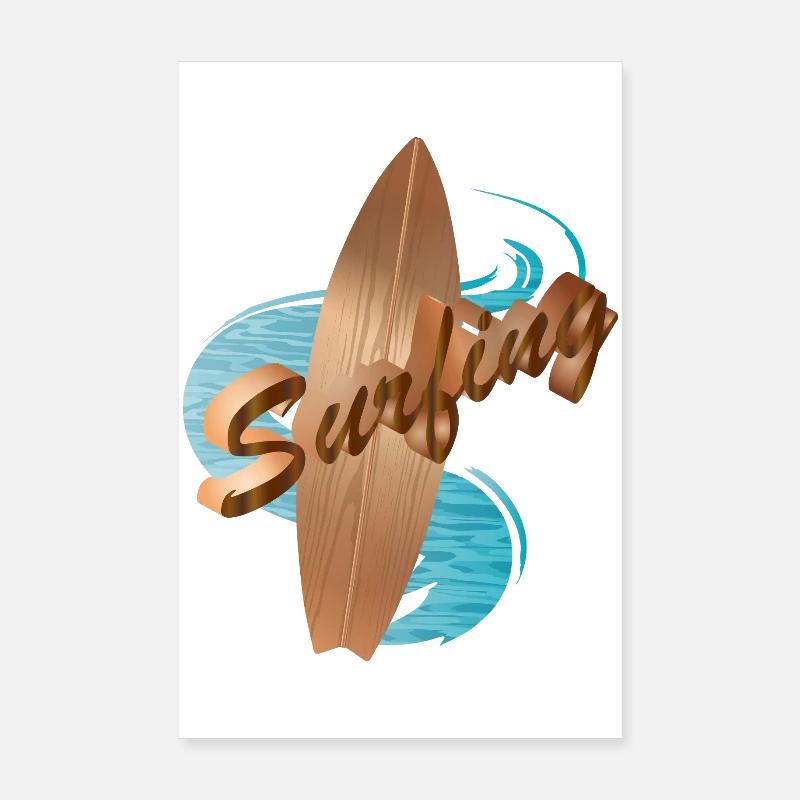 Surfboard Wooden Design with Surfing Typography Poster 8" x 12" (20x30 cm)