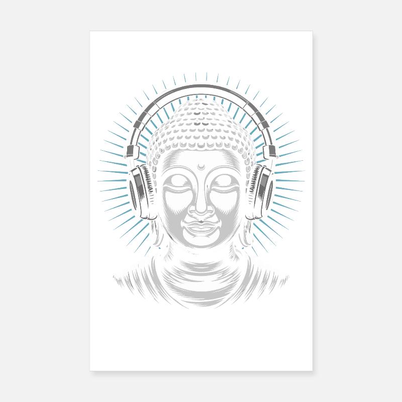 Buddha mit Kopfhörern Achtsamkeit Musik Boho Zen Poster 20x30 cm