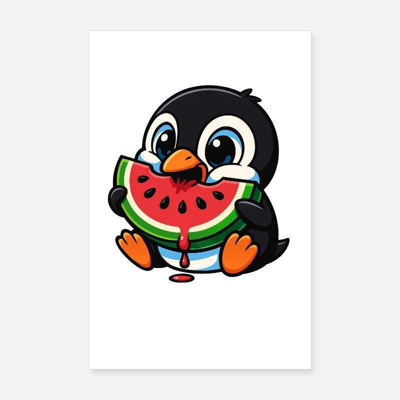 pingouin mignon pastèque fruit d’été dessin animé Poster 20 x 30 cm