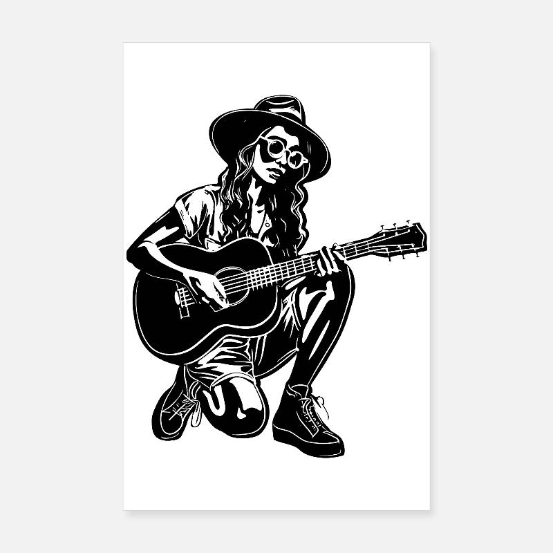 Gitarrist Mädchen - Poster 20x30 cm - Weiß