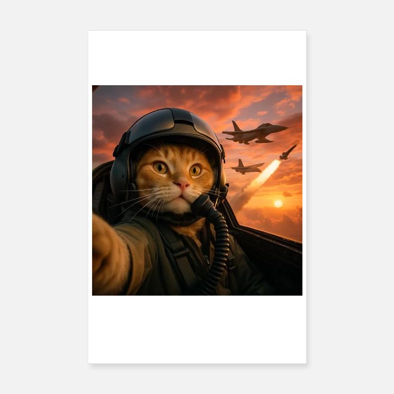 Selfie Squad Katze Lustiger Kampfpilot Meme Katze Poster 20x30 cm