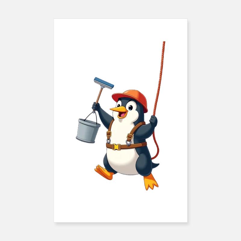 Penguin cleaning windows - Abseiling down Poster 8" x 12" (20x30 cm)