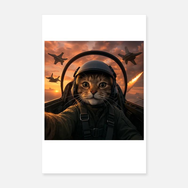 Selfie Squad Cat Funny Fighter Pilot Meme Cat Poster 8" x 12" (20x30 cm)