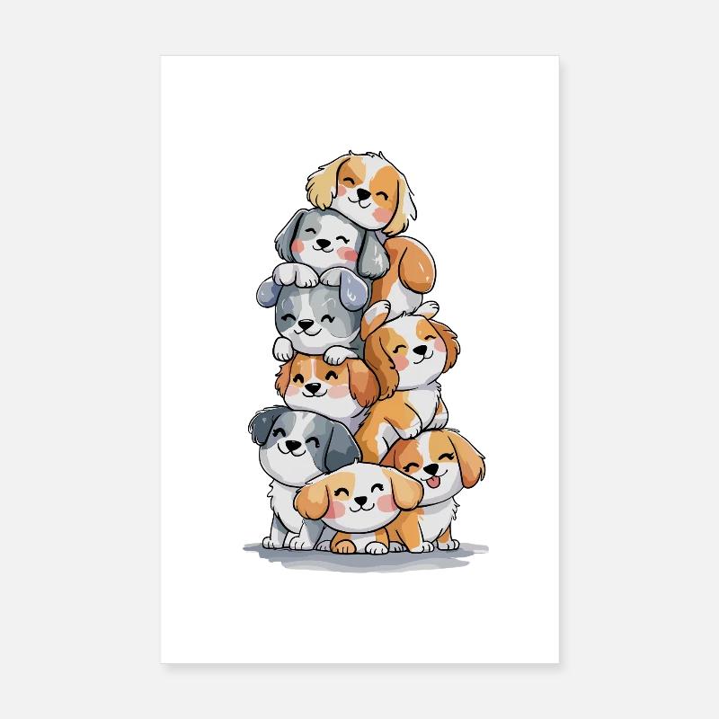 Happy Dog Stack : des chiots mignons pour Poster 20 x 30 cm