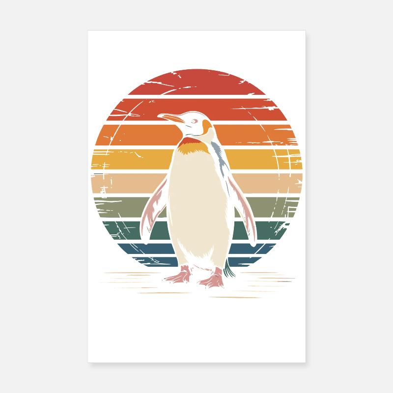 Vintage Penguin Sunset Design Poster 8" x 12" (20x30 cm)