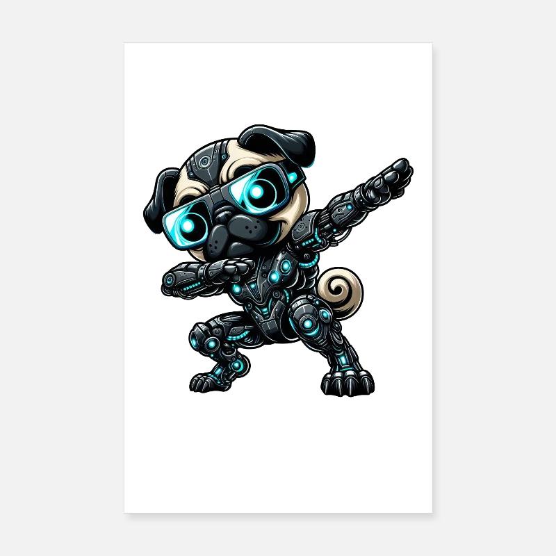 Cooler Mops Hund Roboter Astronaut Dabbing Cyborg Poster 20x30 cm
