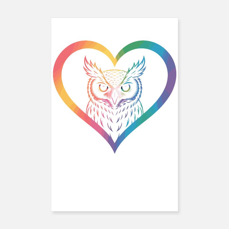Regenbogen Eulen Herz Design Poster 20x30 cm