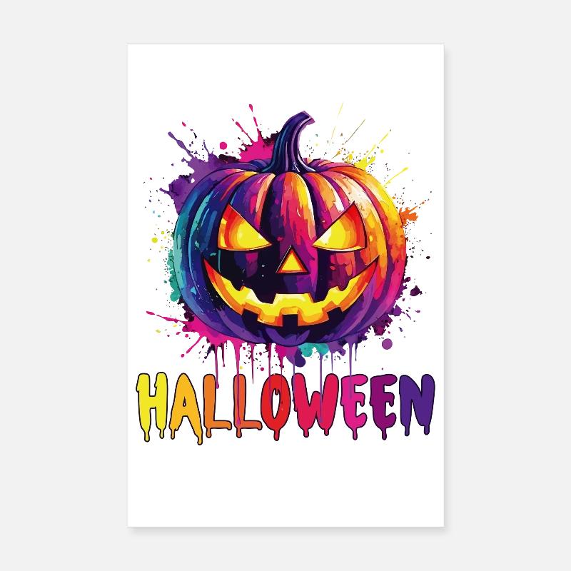 Citrouille d’Halloween colorée avec effet d’éclaboussure Poster 20 x 30 cm